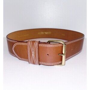 Linda Allard For Ellen Tracy size 6 Tan Leather Belt White Top Stitching